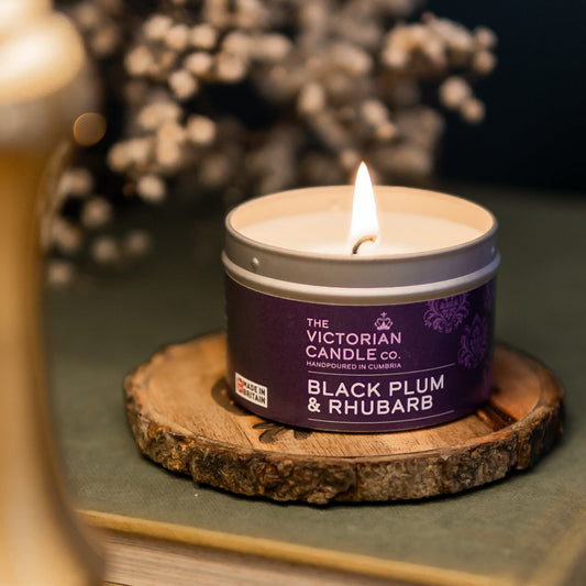 Black Plum & Rhubarb Scented Soy Candle - 20 Hour Burn