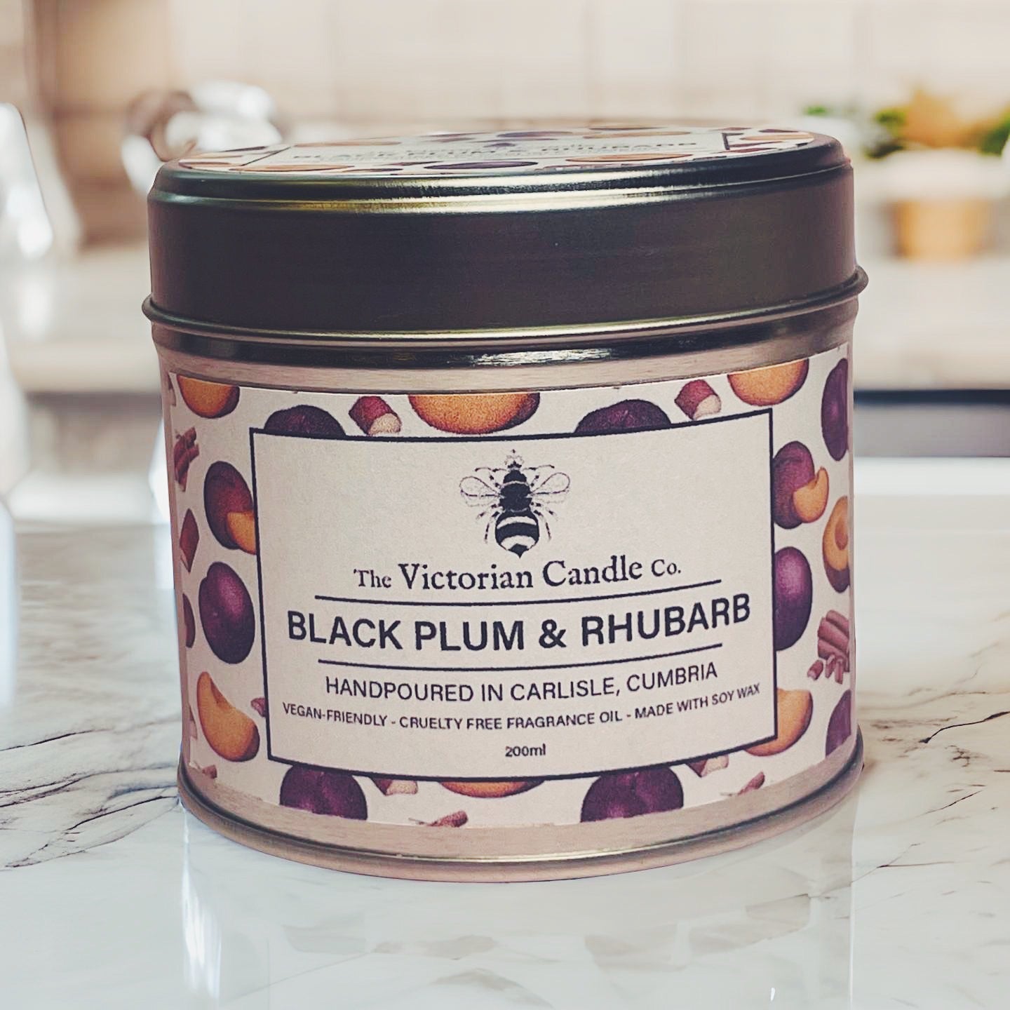 (Large) Black Plum & Rhubarb - Scented Candle - 200ml Tin