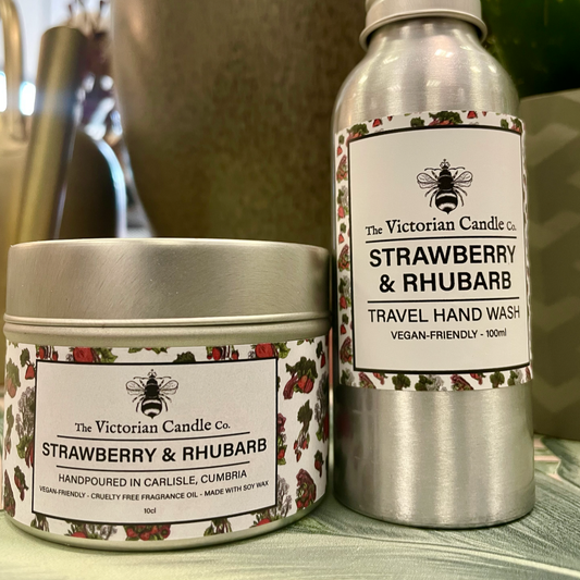 Strawberry & Rhubarb Duo - 100ml Scented Candle & Hand Wash